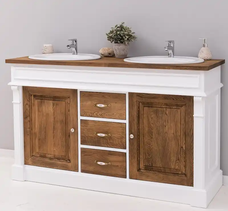 Begrenztes Angebot Badezimmerschrank Eiche - 150 cm breit für 2 Waschbecken - Badezimmermöbel