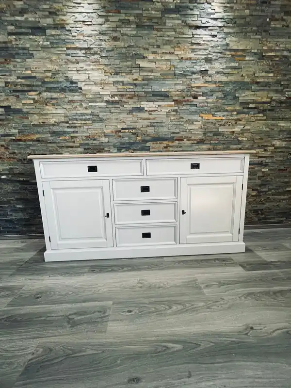 Direkt Vom Hersteller Sideboard Neuss grau/eiche 180 cm mit Schiebetüren im Landhaus Stil