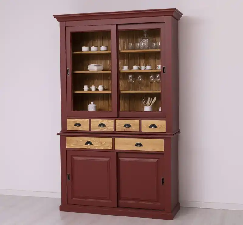 Rabatt Massive Landhaus Kiefer Vitrine mit Glasschiebetüren – 142 x 225 cm