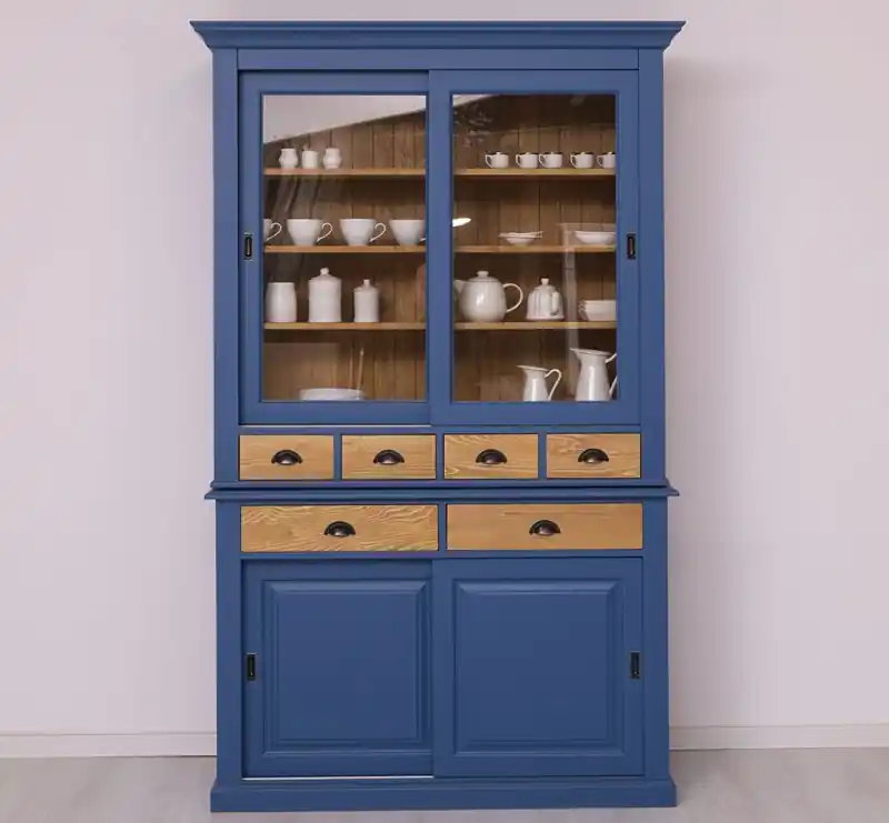 Markenware Massive Landhaus Kiefer Vitrine mit Glasschiebetüren – 142 x 225 cm