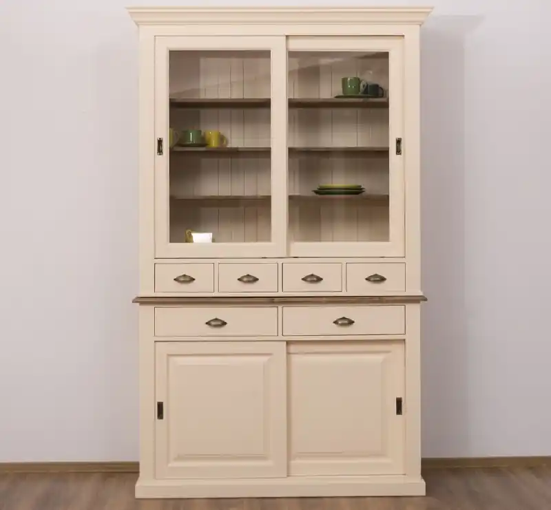 Massive Landhaus Kiefer Vitrine mit Glasschiebetüren – 142 x 225 cm Expressversand
