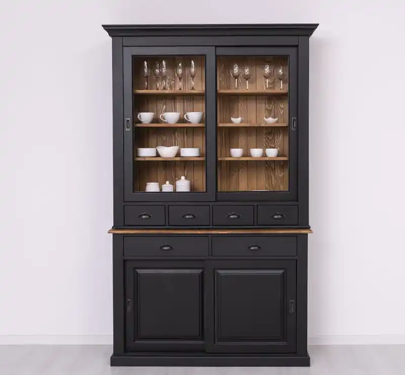 Jetzt Bestellen Massive Landhaus Kiefer Vitrine mit Glasschiebetüren – 142 x 225 cm