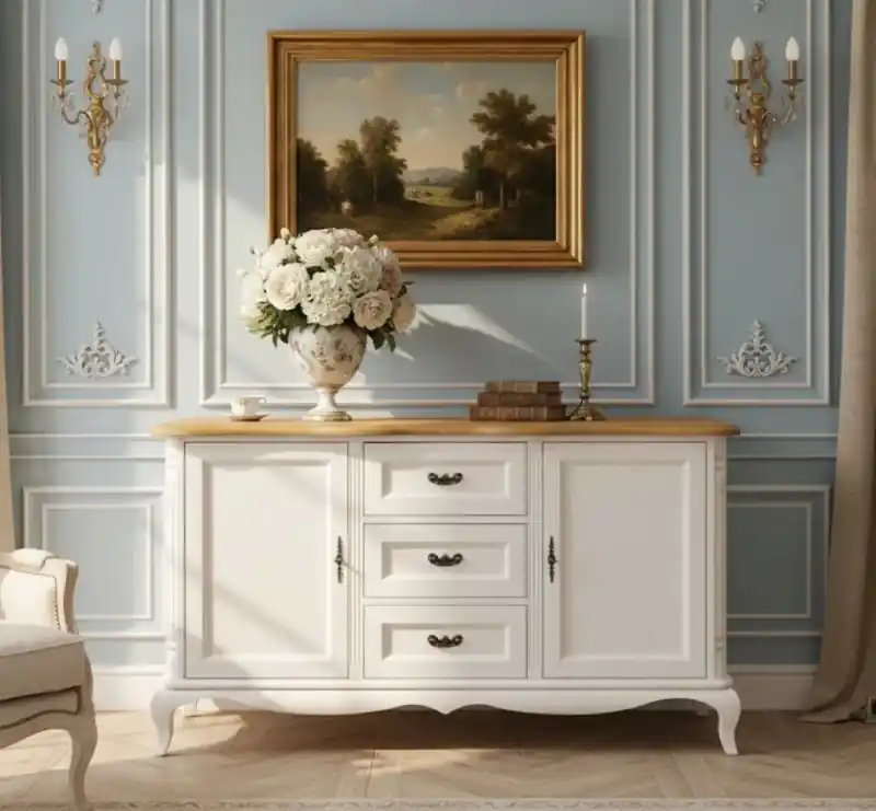 Jetzt Kaufen Romantisches Sideboard aus massivem Holz l – 158 cm Anrichte mit Eichenplatte