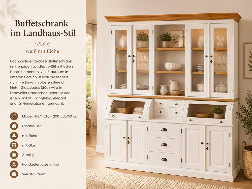 Buffet Schrank Berlin 200 cm weiss mit Eiche Sofort Bestellen