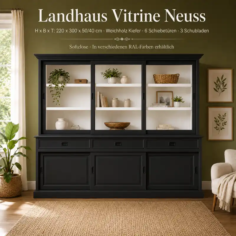 Vitrinenschrank Neuss 300 cm schwarz-weiß, Vitrine Nur Für Kurze Zeit