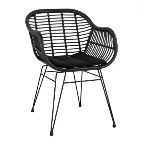 Rabatt Sessel "Allegra" Wicker und Metall in Schwarz