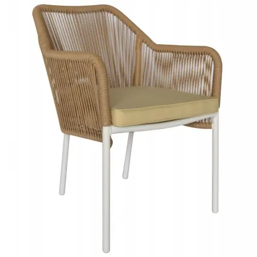 Heißes Angebot SESSEL ALUMINIUM WEISS MIT PE-GEWEBENSEIL BEIGE 56x66x82cm