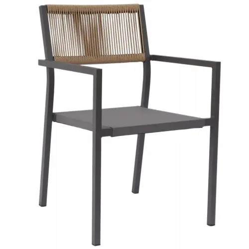 Knallerangebot SESSEL AUS ANTHRAZIT-FARBENDEM ALUMINIUM MIT BEIGEM PE RATTAN RÜCKEN 57x61x83cm