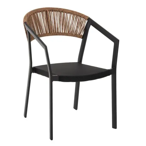 Bestseller SESSEL AUS SCHWARZEM ALUMINIUM MIT BEIGEM PE RATTAN RÜCKEN 45x63x82cm
