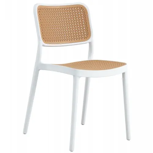 STUHL AUS POLYPROPYLEN WEIß MIT BEIGEM GEFLECHT 41x49x102 cm - Nächstes Erscheinungsdatum: 01.08.2024 Neue Kollektion