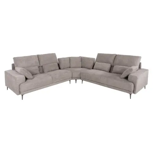 Markenprodukt ECKSOFA HELLGRAUER STOFF – ANTHRAZITGLÄNZENDE BEINE 314x236x90-102Hcm
