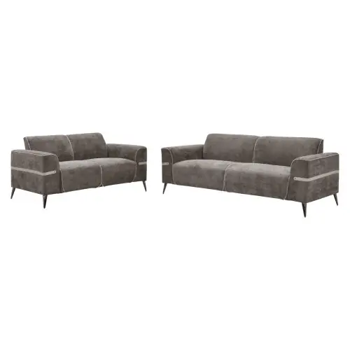 SOFA SET 2-TLG FERIN GRAUER STOFF-DUNKELBRAUNE METALLBEINE Heißes Angebot