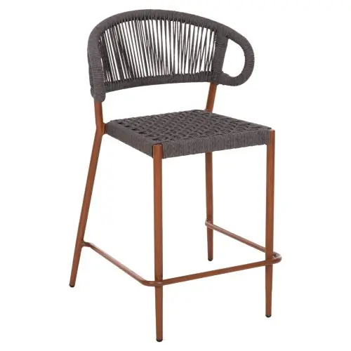 Knallerangebot Barhocker mittlere Höhe EULO Aluminium in Walnuss-Kunstrattan in Grau 60x60x99Hcm