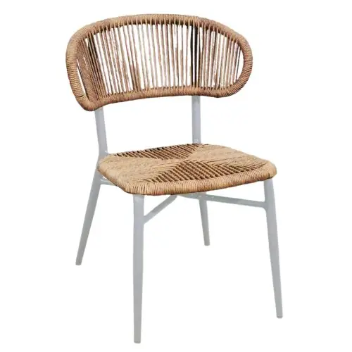 STUHL ALUMINIUM IN WEIß - MIT BEIGEM SYNTHETISCHEM RATTAN Neue Ware