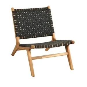 Solange Der Vorrat Reicht Lounge-Sessel DELHI aus Akazienholz und synthetischen schwarzen Riemen, 59 x 80 x 71 cm