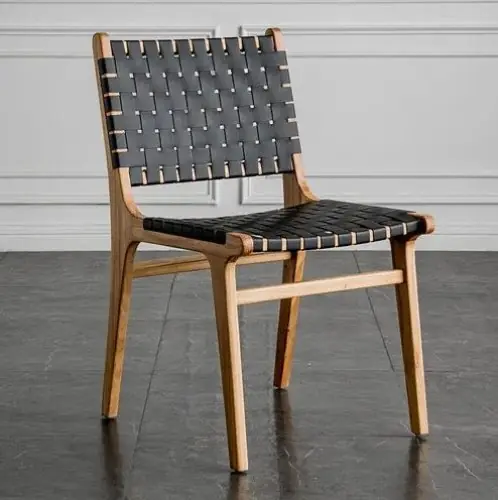 DELHI Stuhl aus Akazienholz und synthetischen schwarzen Riemen 68X46X87H Direktkauf