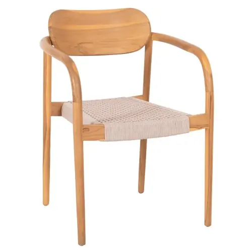 Neu Im Sortiment SESSEL NATÜRLICHES TEAKHOLZ & BEIGEM SEIL 55x54x80cm