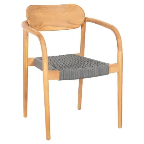 Preis Gesenkt SESSEL NATÜRLICHES TEAKHOLZ & GRAUES SEIL 55x54x80cm