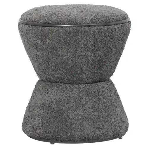 HOCKER RUND BOUCLE STOFF GRAU MIT SCHWARZ-SILBERNEM DETAIL Φ38,5x43Hcm Neue Ware
