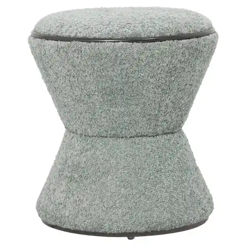 HOCKER RUND BOUCLE STOFF PISTAZIEN GRÜN MIT SCHWARZ?SILBERNEM DETAIL Φ38,5x43Hcm Kracherpreis