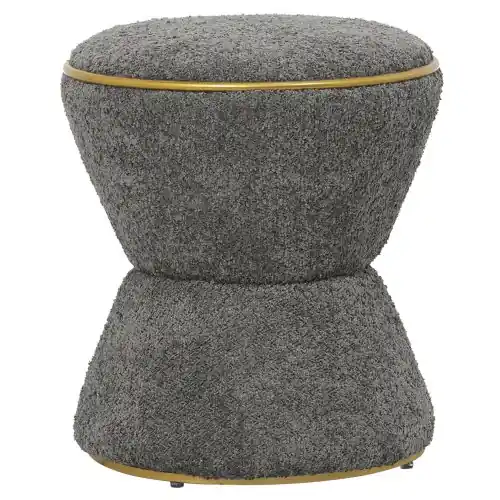 Markenprodukt HOCKER RUND BOUCLE STOFF IN GRAU MIT GOLD DETAIL Φ38,5x43Hcm