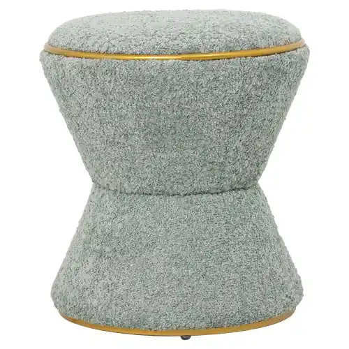 Neu Im Sortiment HOCKER RUND BOUCLE STOFF IN PISTAZIEN GRÜN MIT GOLD DETAIL Φ38,5x43Hcm