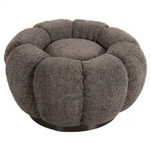 RUNDER HOCKER GRAU BOUCLE-SCHWARZES METALLGESTELL Φ60x31Hcm Sonderangebot