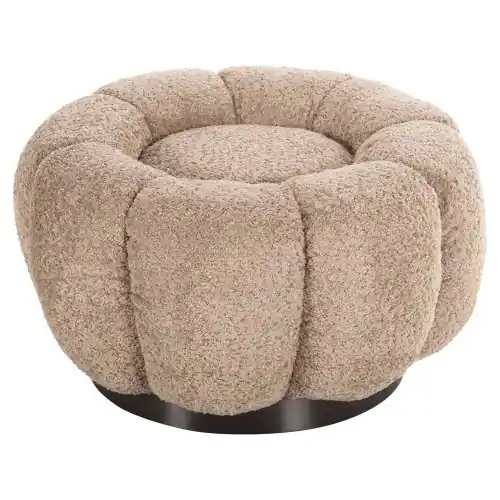RUNDER HOCKER BEIGE BOUCLE-SCHWARZES METALLGESTELL Φ60x31Hcm Top-Angebot