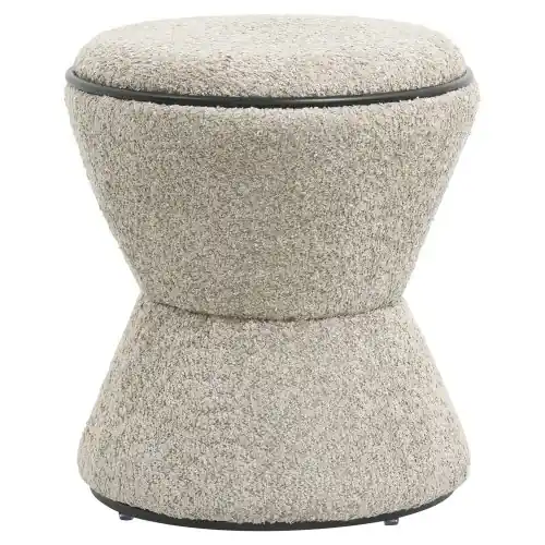 HOCKER RUND BOUCLE STOFF BEIGE-SCHWARZ DETAIL Φ38,5x43Hcm Meistverkauft