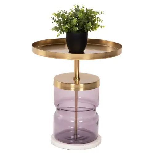 Jetzt Bestellen HAILEY BEISTELLTISCH LILA GLAS-GOLDMETALL Φ39,5x45Hcm