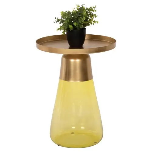 Top-Preis BEISTELLTISCH VALERY HELLGRÜNES GLAS, METALLPLATTE IN GOLD, Φ39,5x52Hcm