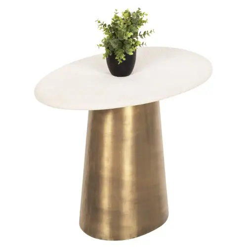 Preisreduziert BEISTELLTISCH FODEN, TISCHPLATTE AUS KÖRNERTEM WEISSEN MARMOR UND METALLUNTERSETZUNG IN GOLD, 62,5 x 40,5 x 52,5 Hcm