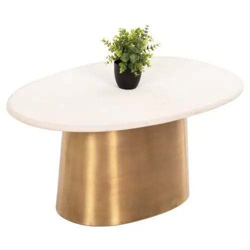 Highlight COUCHTISCH FODEN TISCHPLATTE AUS KÖRNERWEISSEM MARMOR UND METALL IN GOLD, 90 x 60 x 41 H cm