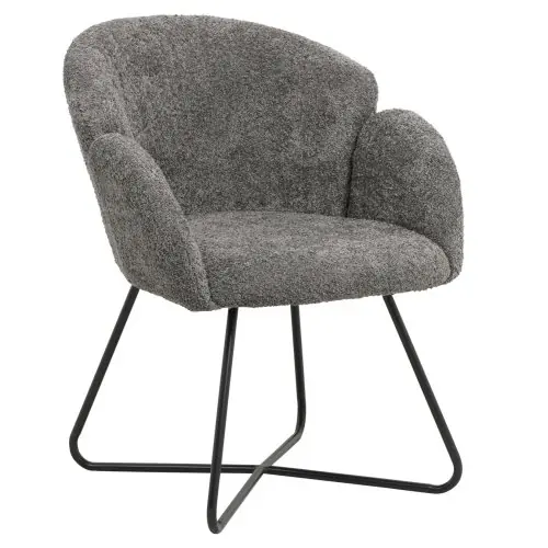 SESSEL IN GRAU BOUCLE -SCHWARZES METALL.BEINE KREUZ 82x62x72Hm Neuheit