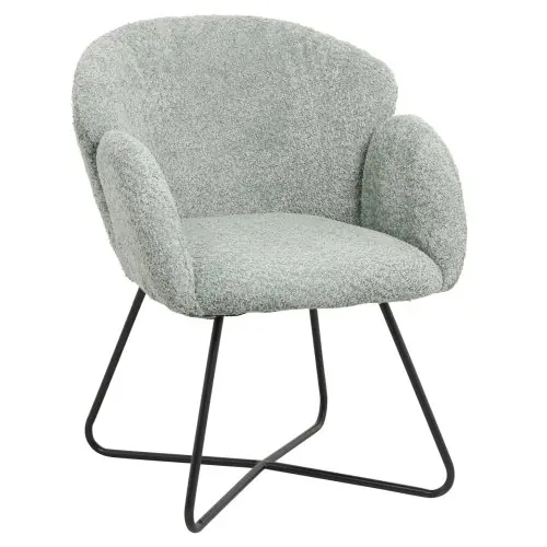 SESSEL IN PISTAZIEN GRÜN BOUCLE -SCHWARZES METALL.BEINE KREUZ 82x62x72Hm Schnäppchen