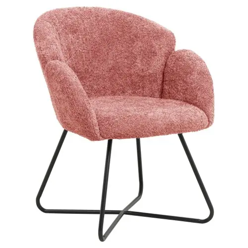 SESSEL IN PINK BOUCLE -SCHWARZES METALL.BEINE KREUZ 82x62x72Hm Geprüft