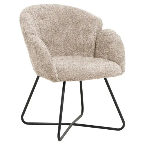 SESSEL BEIGE BOUCLE-SCHWARZES METALLGESTELL 82x62x72Hcm Heißes Angebot