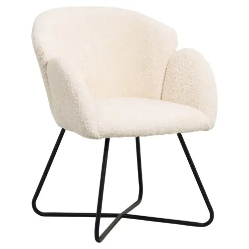 Online Kaufen SESSEL IN EKRU BOUCLE -SCHWARZES METALL.BEINE KREUZ 82x62x72Hm