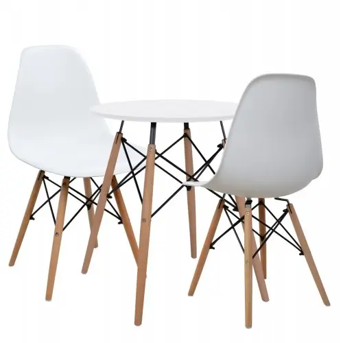 Kracherpreis 3-TEILIG ESSZIMMER-SET WEIßER TISCH Φ60 & 2 STÜHLE