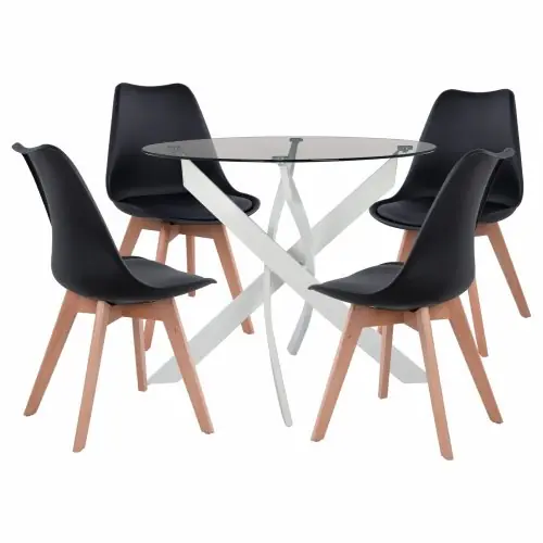 ESS-SET 5 STCK. 1 TISCH Φ90X74 & 4 VEGAS STÜHLE SCHWARZ WEIß Online Kaufen