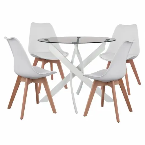 ESS-SET 5 STCK. 1 TISCH Φ90X74 & 4 VEGAS STÜHLE WEIß METALLGESTELL WEIß Neuheit
