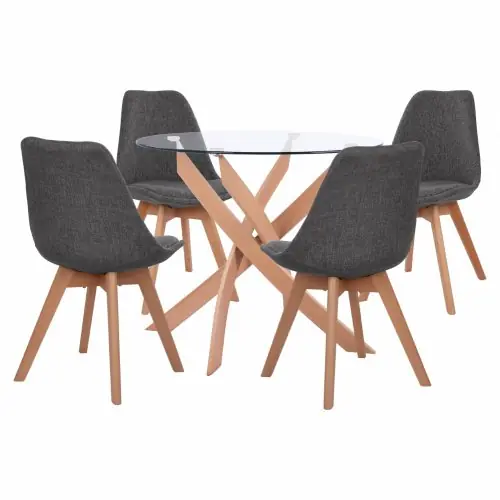 ESS-SET 5 STCK. 1 TISCH Φ90X74 & 4 VEGAS STÜHLE AUS GRAUEM STOFF Solange Der Vorrat Reicht