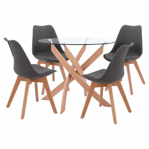 Schnäppchen ESS-SET 5 STCK. 1 TISCH Φ90X74 & 4 VEGAS STÜHLE GRAU