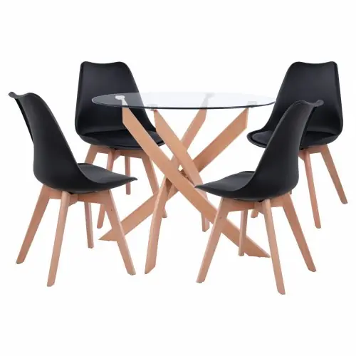 Echt ESS-SET 5 STCK. 1 TISCH Φ90X74 & 4 VEGAS STÜHLE SCHWARZ