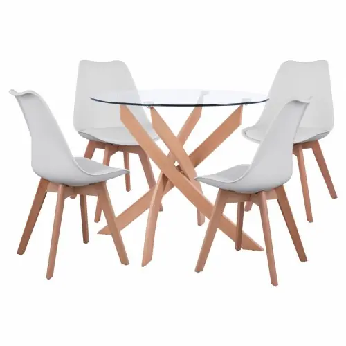 Schnäppchen ESS-SET 5 STCK. 1 TISCH Φ90X74 & 4 VEGAS STÜHLE WEIß