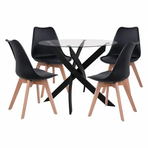 Echt ESS-SET 5 STCK. 1 TISCH Φ90X74 & 4 VEGAS STÜHLE SCHWARZ