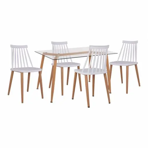 Neuheit SET VON 5 STÜCK NATÜRLICHER TISCH MIT GLAS & STÜHLEN VANESSA WEISS FARBE