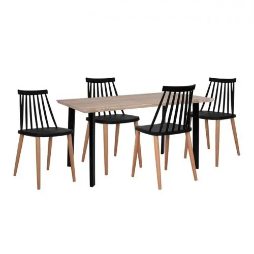 modernes Esszimmerset mit Metallic-Basis in schwarzer Farbe (5-teilig) Preis Gesenkt
