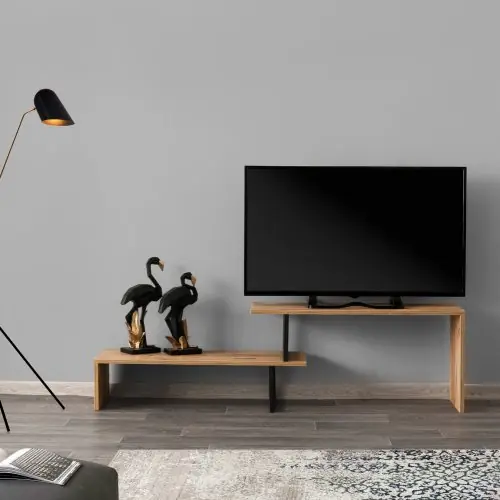 TV Tisch in schwarz natürlich 110-160x30x45 cm Zertifiziert