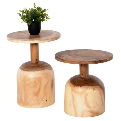 SET 2 STÜCK BEISTELLTISCHE MASSIVES SUARHOLZ IN NATÜRLICH Φ38,5 & Φ39,5 cm Angebot